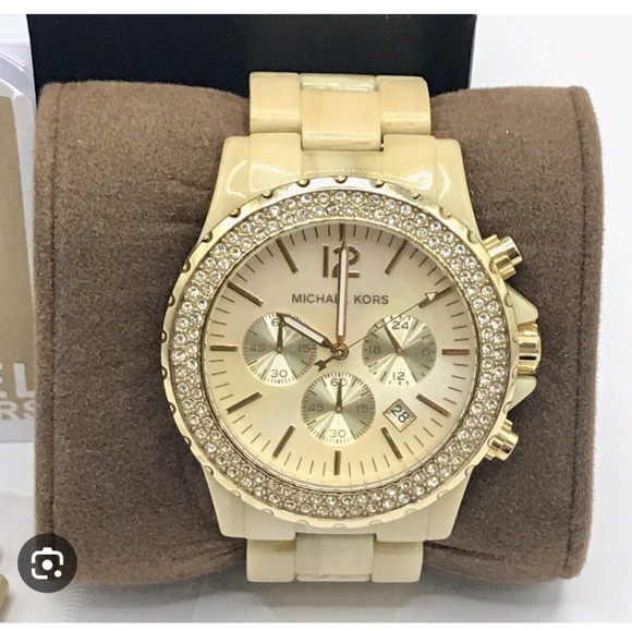 Michael Kors Accessories - Michael Kors MK-5558 Madison Beige Mother of Pearl Chronograph Date Dial…